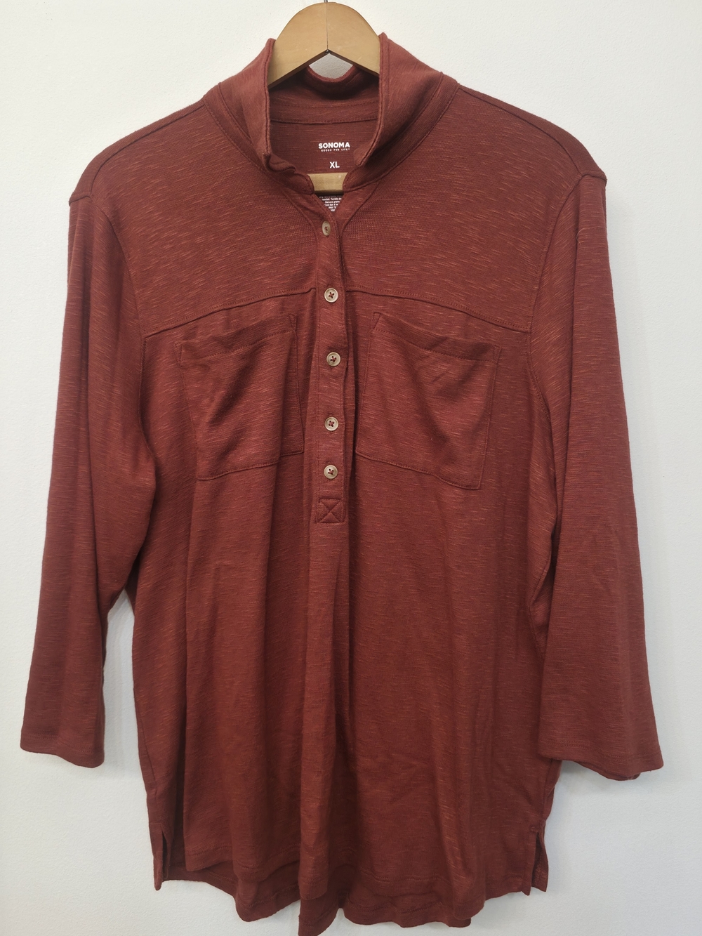 Sonoma Women's Burnt Orange Long-Sleeve Henley